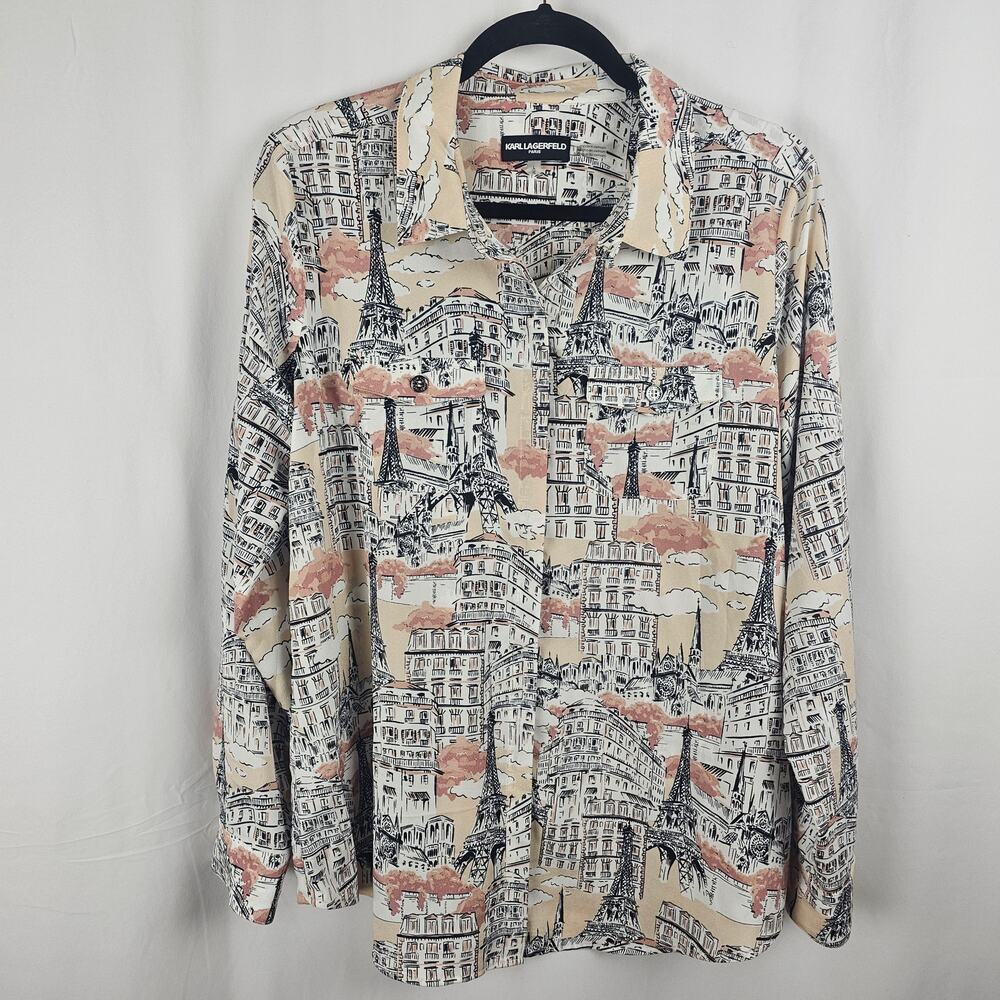 Karl Lagerfeld Paris Eiffel Tower Print Button Down Shirt L Eurocore